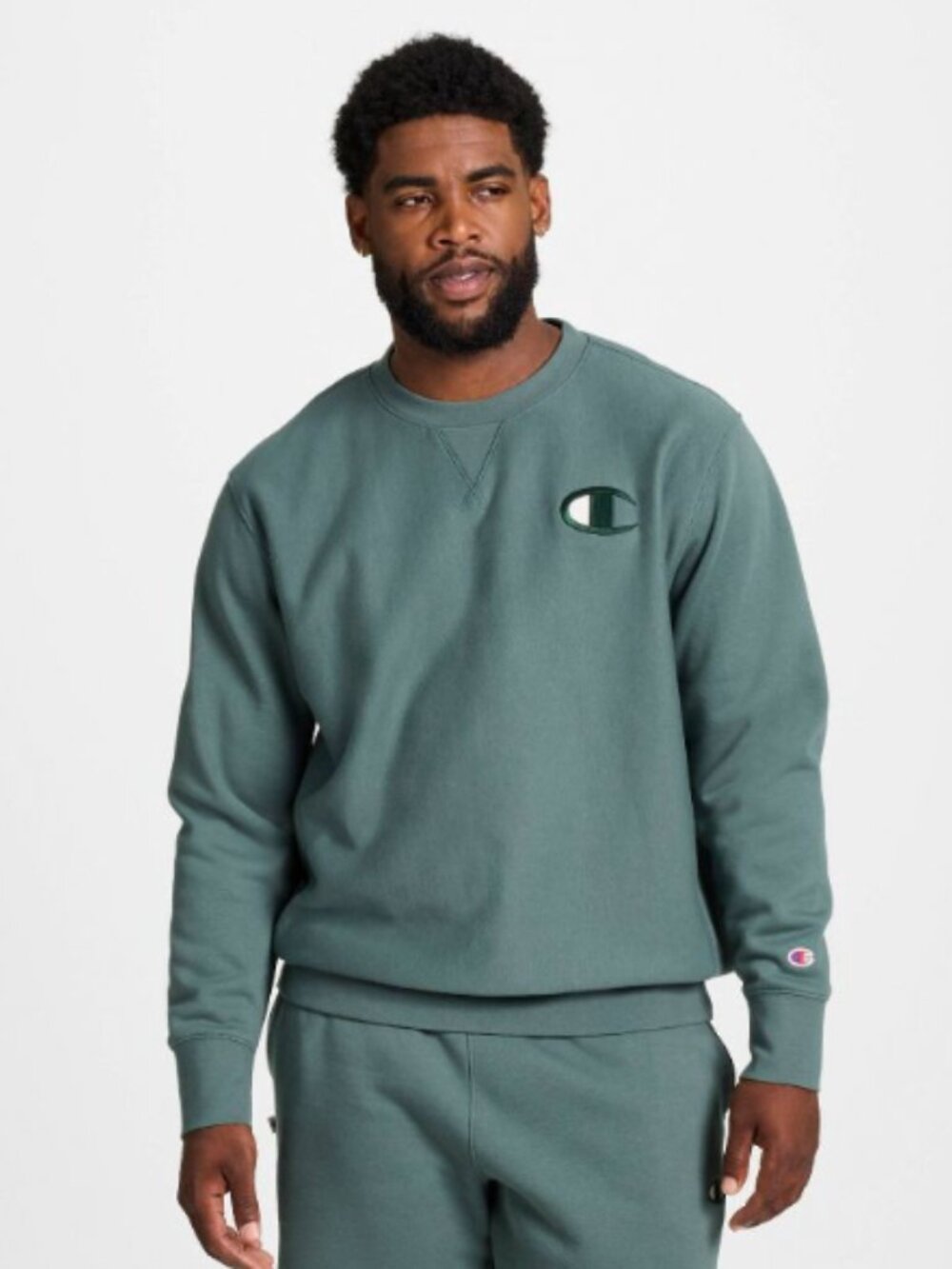 Champion Unisex Iconic Big “C” Crewneck Sweatshirt - Dark Forest - Size XL